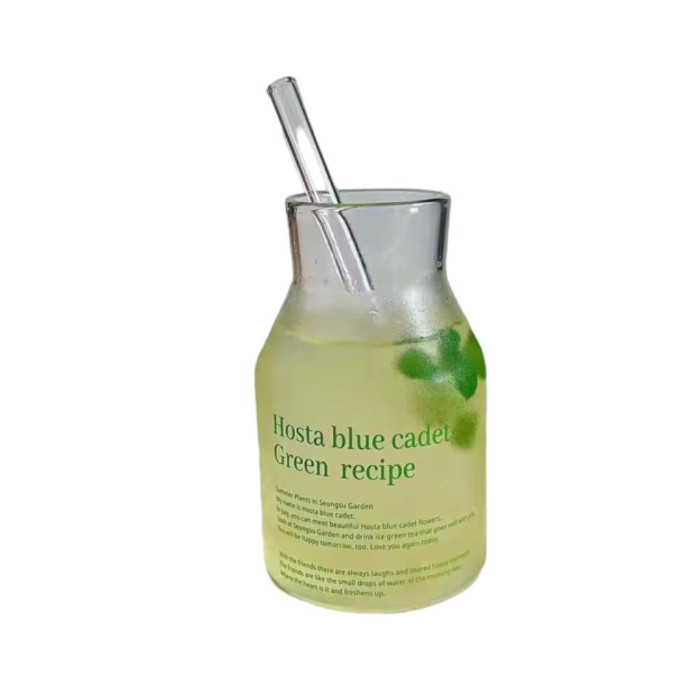 لیوان شیشه‌ای نی دار ظرفیت 450 میلی‌لیتر