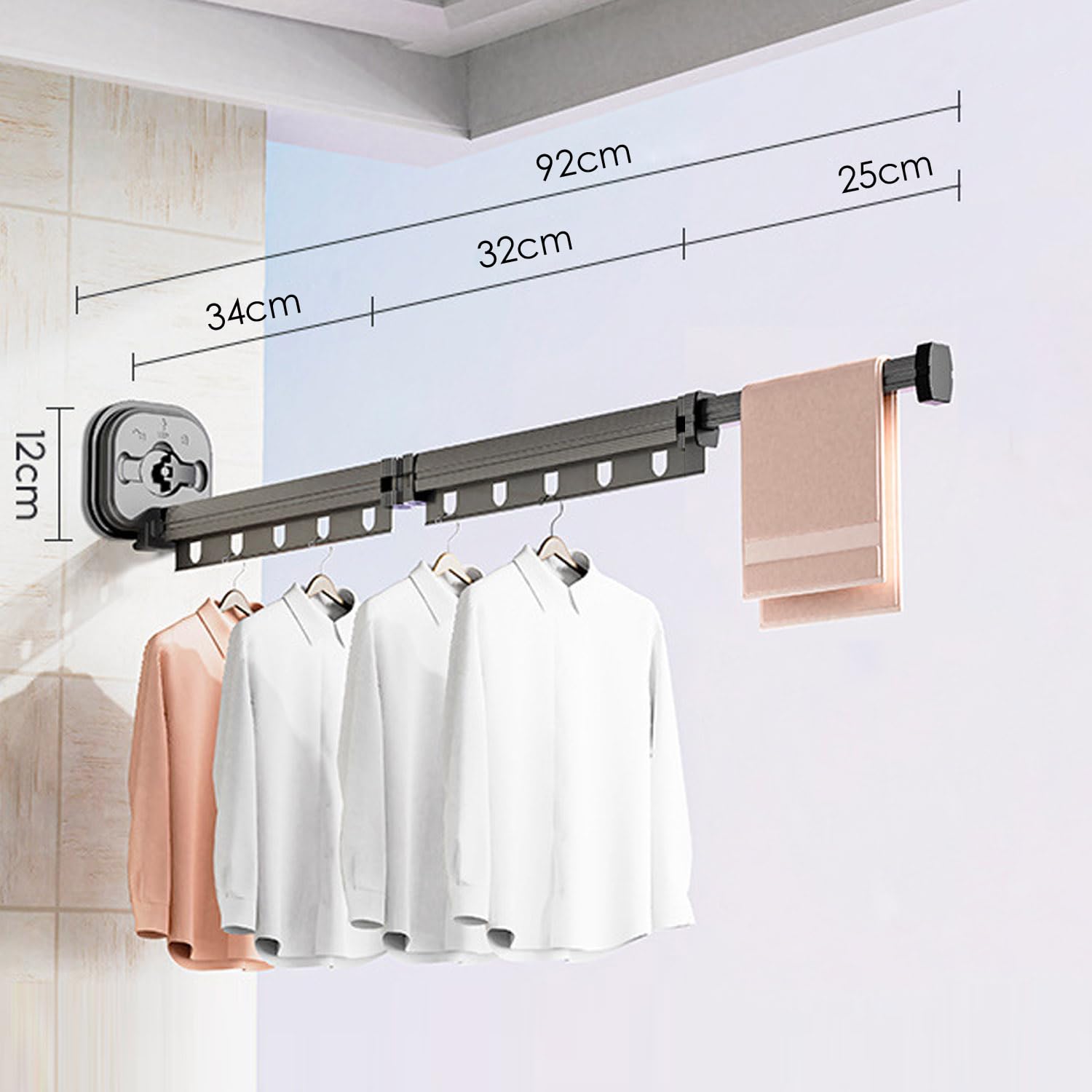 بند رخت دیواری تاشو 92 سانتی‌متر