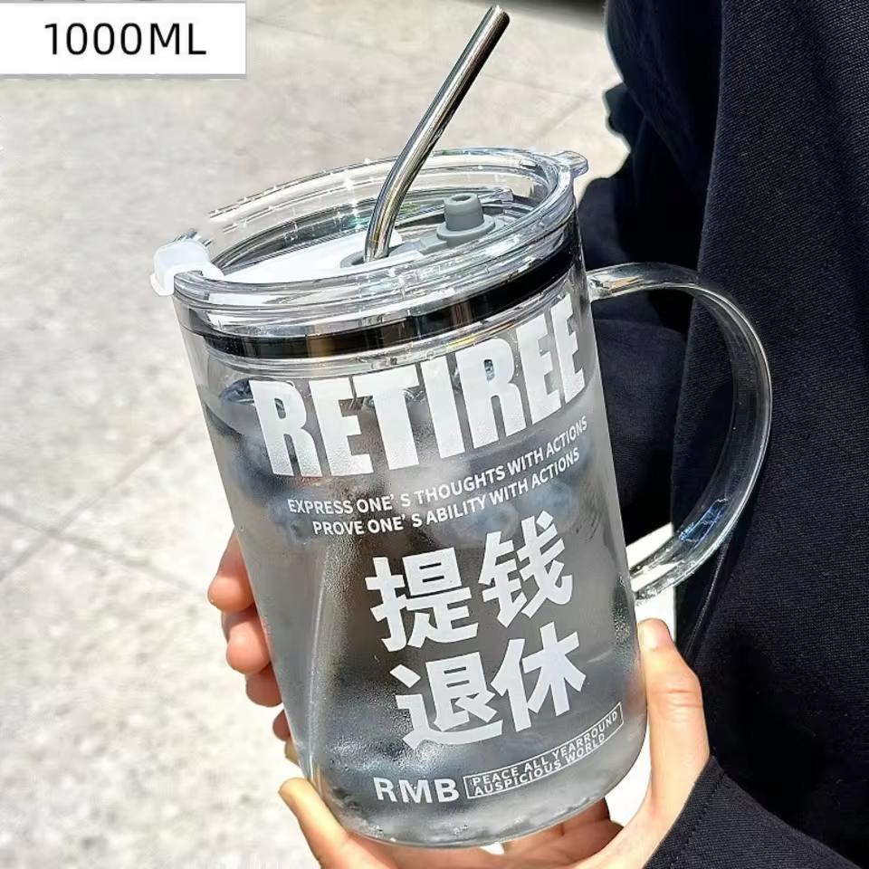 لیوان شیشه‌ای دسته‌دار INS ظرفیت 1000 میلی‌لیتر